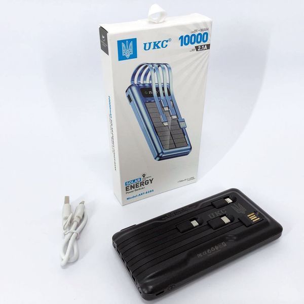 Портативное зарядное устройство на 10000mAh, Power Bank на солнечной батарее, зарядка. Цвет: черный ws93361-2 фото