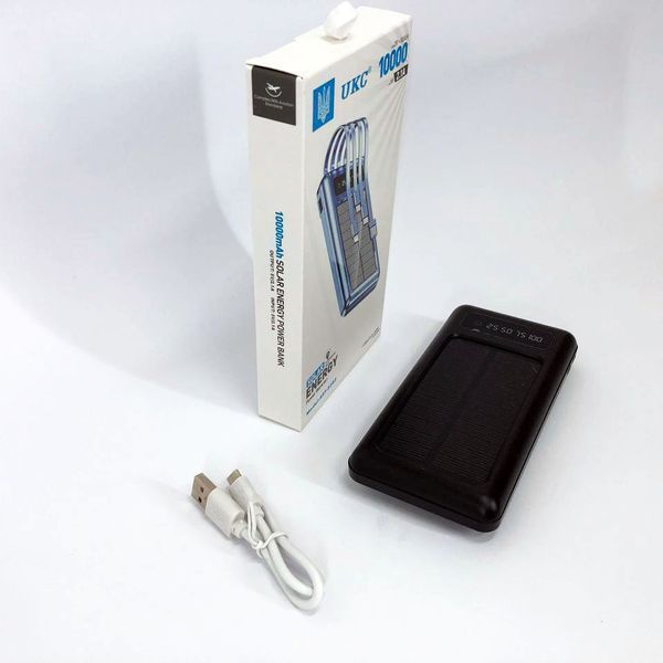 Портативное зарядное устройство на 10000mAh, Power Bank на солнечной батарее, зарядка. Цвет: черный ws93361-2 фото