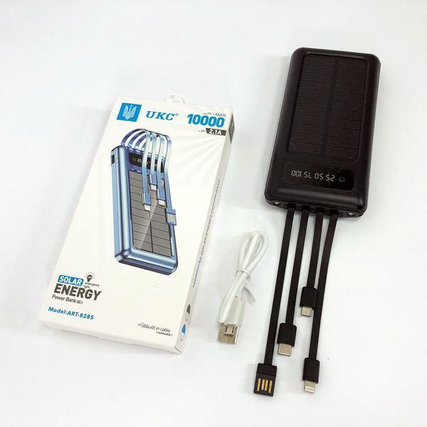 Портативное зарядное устройство на 10000mAh, Power Bank на солнечной батарее, зарядка. Цвет: черный ws93361-2 фото