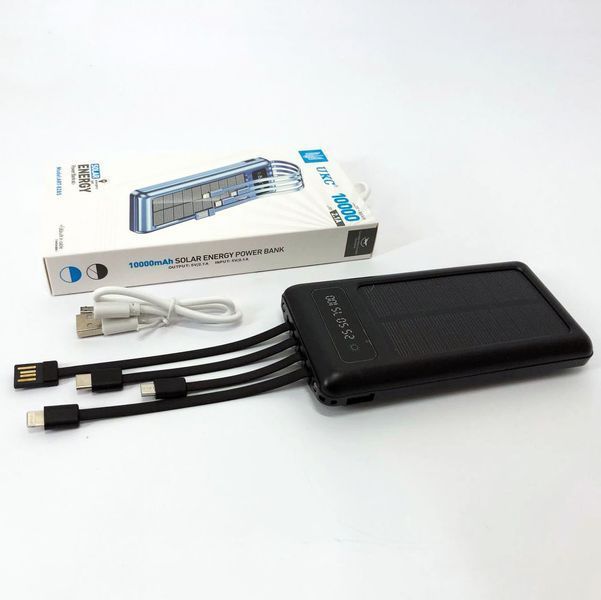 Портативное зарядное устройство на 10000mAh, Power Bank на солнечной батарее, зарядка. Цвет: черный ws93361-2 фото