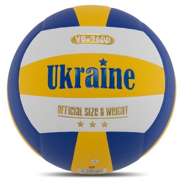 Мяч волейбольный UKRAINE VB-7600 №5 PU желтый-белый-синий VB-7600 фото
