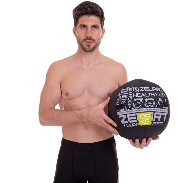 М'яч набивний медичний для кросфіту WALL BALL Zelart FI-2637-5 5кг чорний FI-2637-5 фото