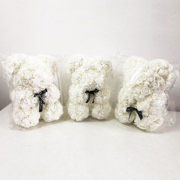 Лучший подарок: мишка из искусственных 3D роз 25 см. Цвет: белый ws75291-2 фото