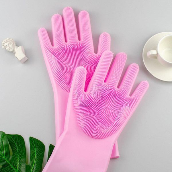 Силиконовые перчатки Magic Silicone Gloves Pink для уборки чистки мытья посуды для дома. Цвет: розовый ws22283 фото