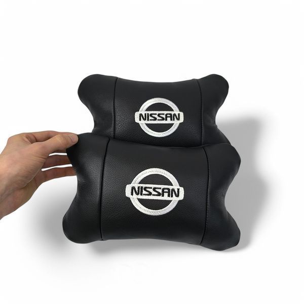 Подушки в авто 2 шт Nissan, натуральная кожа, с логотипом Ниссан, на подголовник для вашей машины ws85375 фото