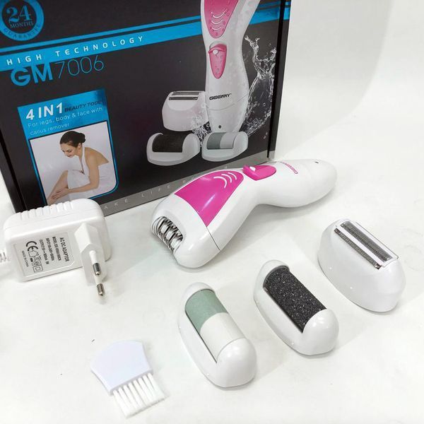 Епілятор Gemei GM-7006 4в1 - Професійний бездротовий епілятор бритва з насадками триммер + пемза ws15636 фото