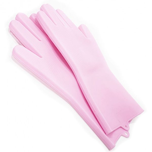 Силиконовые перчатки Magic Silicone Gloves Pink для уборки чистки мытья посуды для дома. Цвет: розовый ws22283 фото