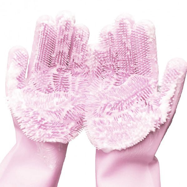 Силиконовые перчатки Magic Silicone Gloves Pink для уборки чистки мытья посуды для дома. Цвет: розовый ws22283 фото