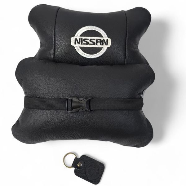 Подушки в авто 2 шт Nissan, натуральная кожа, с логотипом Ниссан, на подголовник для вашей машины ws85375 фото