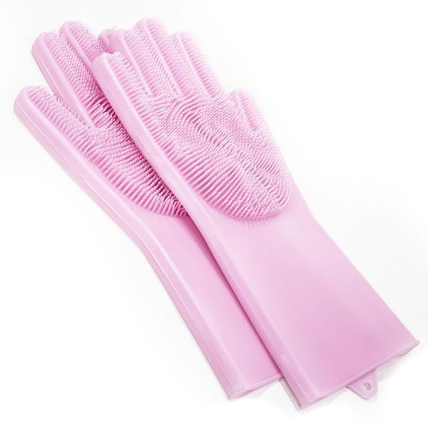 Силиконовые перчатки Magic Silicone Gloves Pink для уборки чистки мытья посуды для дома. Цвет: розовый ws22283 фото