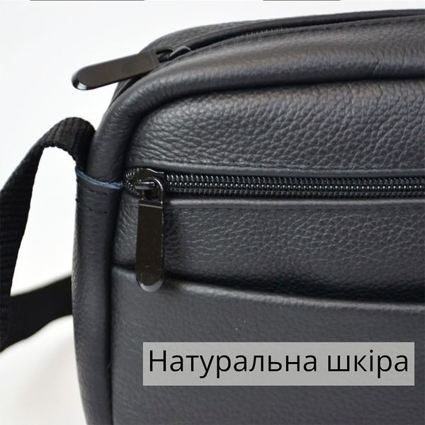 Стильна чоловіча сумка-месенджер із натуральної шкіри флотар, чорного кольору, чоловічі сумки через плече ws97983 фото