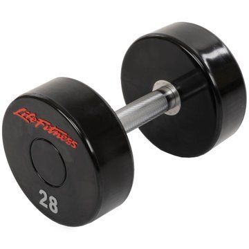 Гантель цільна професійна з поліуретановим покриттям LIFE FITNESS SC-80081-28 1шт 28кг чорний-червоний SC-80081-28 фото