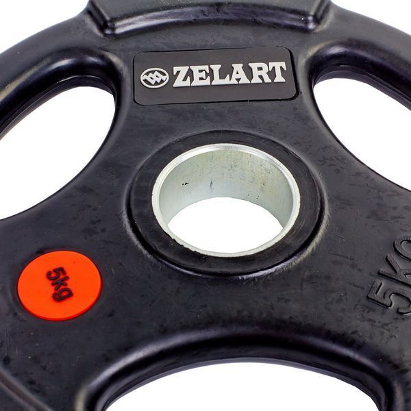 Блины диски обрезиненные с тройным хватом и металлической втулкой Zelart Z-HIT TA-5160-5 51мм 5кг черный TA-5160-5 фото