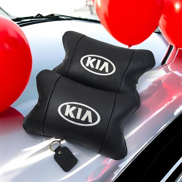 Автодушки 2 шт на подголовник Kia/Киа, натуральная кожа, черные, Подголовник для авто с комфортом ws85941 фото