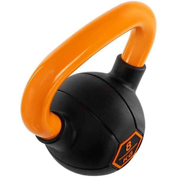 Гиря тренувальна цільна гумова з пофарбованою ручкою LiveUp Urethane competition kettlebell UAZE5336-8 вага 8кг чорний-помаранчевий UAZE5336-8 фото