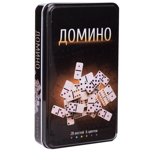 Домино настольная игра в железной подарочной коробке SP-Sport IG-3974 28 костей белый IG-3974 фото