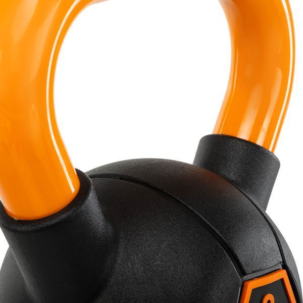 Гиря тренувальна цільна гумова з пофарбованою ручкою LiveUp Urethane competition kettlebell UAZE5336-8 вага 8кг чорний-помаранчевий UAZE5336-8 фото