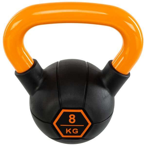 Гиря тренувальна цільна гумова з пофарбованою ручкою LiveUp Urethane competition kettlebell UAZE5336-8 вага 8кг чорний-помаранчевий UAZE5336-8 фото
