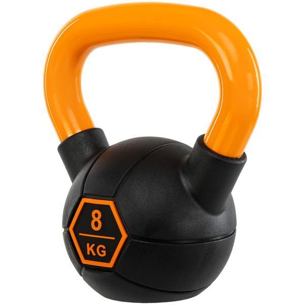 Гиря тренувальна цільна гумова з пофарбованою ручкою LiveUp Urethane competition kettlebell UAZE5336-8 вага 8кг чорний-помаранчевий UAZE5336-8 фото