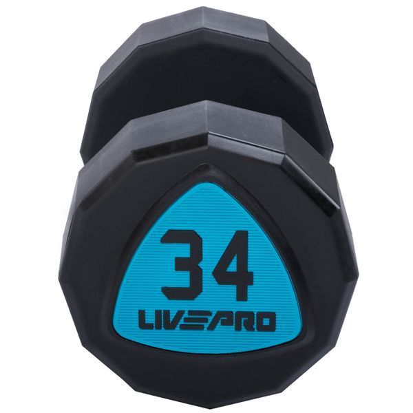 Гантели цельные профессиональные с полиуретановым покрытием LiveUp LP8003-34 2шт по 34кг черный-синий LP8003-34 фото