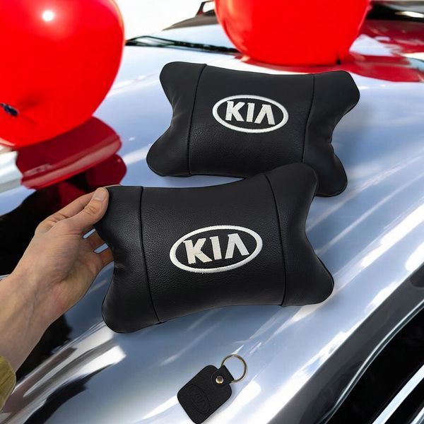 Автодушки 2 шт на подголовник Kia/Киа, натуральная кожа, черные, Подголовник для авто с комфортом ws85941 фото