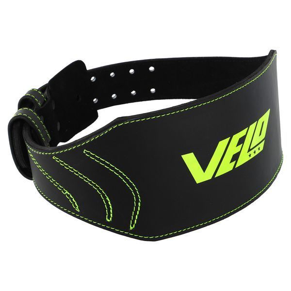 Пояс атлетический кожаный VELO VL-9739 спинка-15см размер-S-XXL черный-салатовый VL-9739 фото