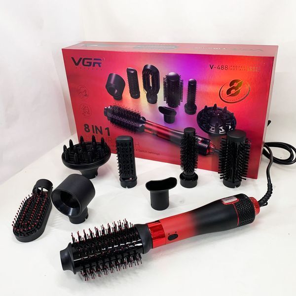 Фен-щітка стайлер VGR 8 в 1 V-488. Колір: червоний ws81639-1 фото