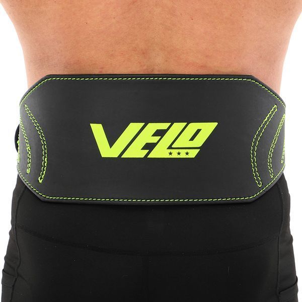 Пояс атлетический кожаный VELO VL-9739 спинка-15см размер-S-XXL черный-салатовый VL-9739 фото