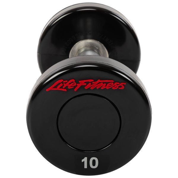 Гантель цільна професійна з поліуретановим покриттям LIFE FITNESS SC-80081-10 1шт 10кг чорний-червоний SC-80081-10 фото