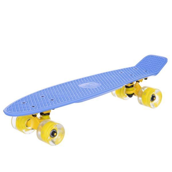 Пенни борд Penny Board круизер пластиковый со светящимися колесами 22' FISH SK-405-10 синий-желтый SK-405-10 фото