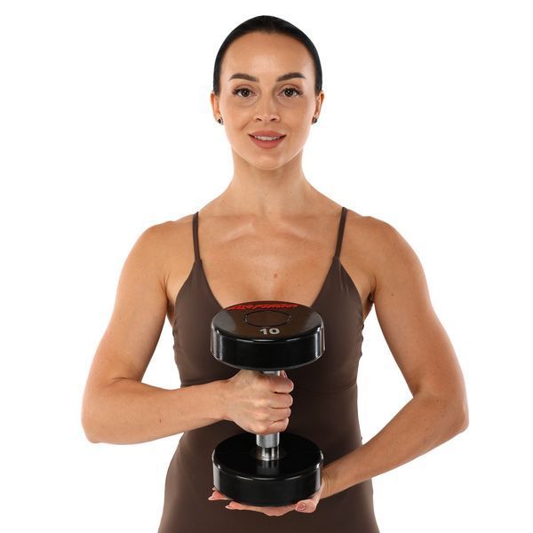 Гантель цільна професійна з поліуретановим покриттям LIFE FITNESS SC-80081-10 1шт 10кг чорний-червоний SC-80081-10 фото