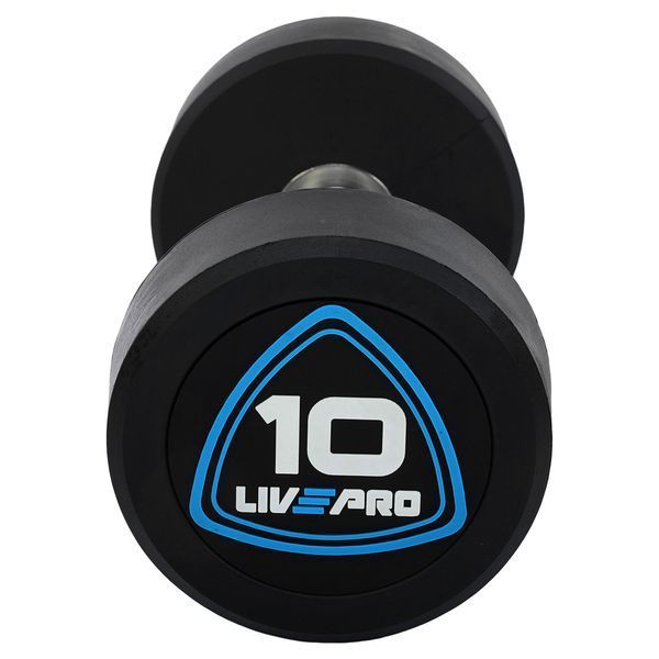 Гантелі цільні професійні з поліуретановим покриттям LiveUp LP8075-10 2шт по 10кг чорний-синій LP8075-10 фото