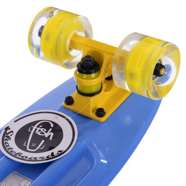 Пенни борд Penny Board круизер пластиковый со светящимися колесами 22' FISH SK-405-10 синий-желтый SK-405-10 фото