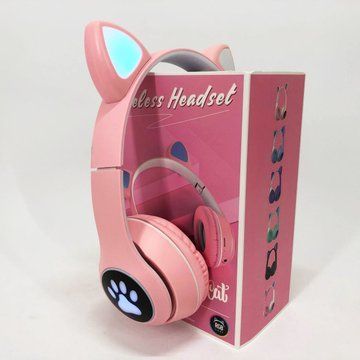 Беспроводные наушники с кошачьими ушками и RGB подсветкой Cat VZV 23M. Цвет: розовый ws53257-5 фото