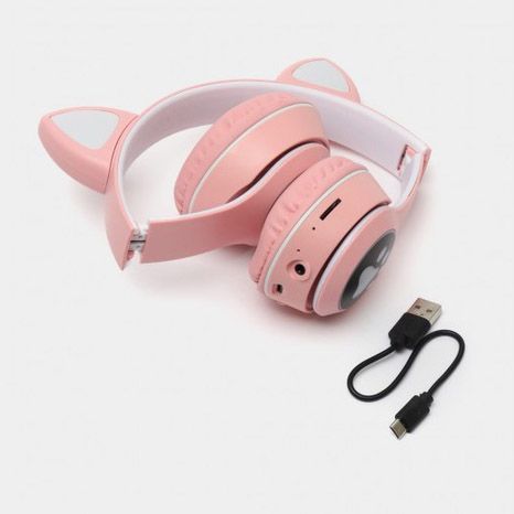 Беспроводные наушники с кошачьими ушками и RGB подсветкой Cat VZV 23M. Цвет: розовый ws53257-5 фото