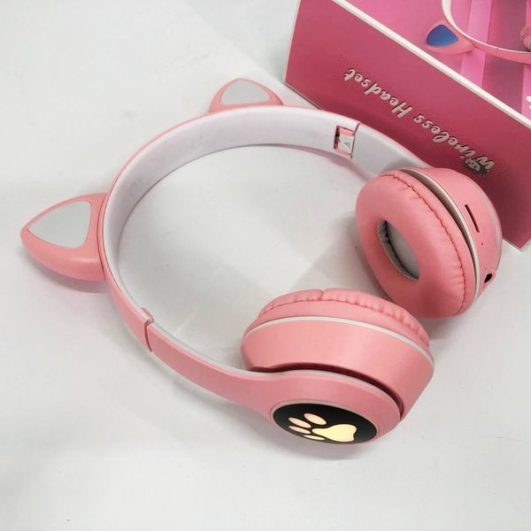 Беспроводные наушники с кошачьими ушками и RGB подсветкой Cat VZV 23M. Цвет: розовый ws53257-5 фото