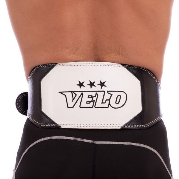 Пояс атлетический кожаный VELO VL-8182 спинка-15см размер-M-XXL черный-белый VL-8182 фото