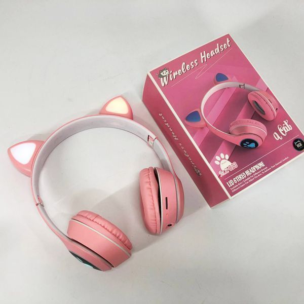 Беспроводные наушники с кошачьими ушками и RGB подсветкой Cat VZV 23M. Цвет: розовый ws53257-5 фото
