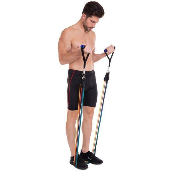 Эспандер многофункциональный для фитнеса 5 жгутов Resistance Band Zelart ET-510 в чехле разноцветный ET-510 фото