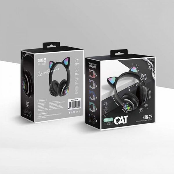 Беспроводные LED наушники с кошачьими ушками CAT STN-28. Цвет: черный ws44267 фото