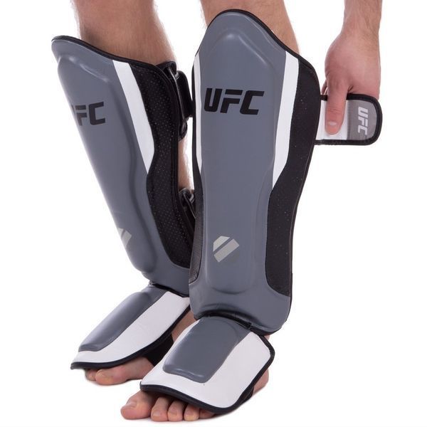 Защита голени и стопы Муай Тай, ММА, Кикбоксинг кожаная UFC PRO Training UHK-69982 L-XL серебряный-черный UHK-69982 фото
