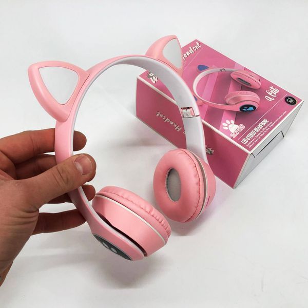 Беспроводные наушники с кошачьими ушками и RGB подсветкой Cat VZV 23M. Цвет: розовый ws53257-5 фото