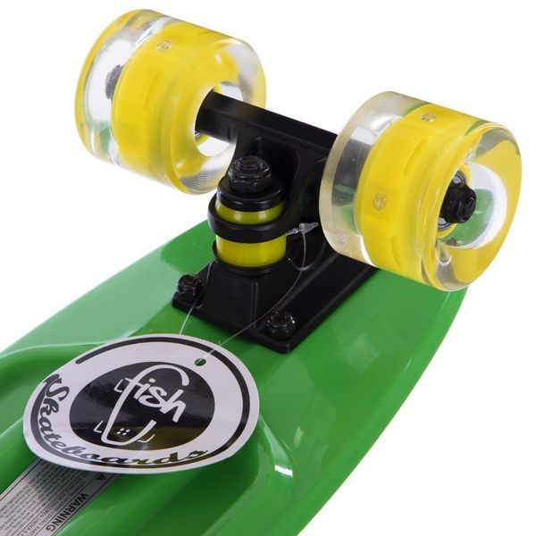 Пенни борд Penny Board круизер пластиковый со светящимися колесами 22' FISH SK-405-8 салатовый-черный-желтый SK-405-8 фото