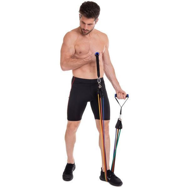 Эспандер многофункциональный для фитнеса 5 жгутов Resistance Band Zelart ET-510 в чехле разноцветный ET-510 фото