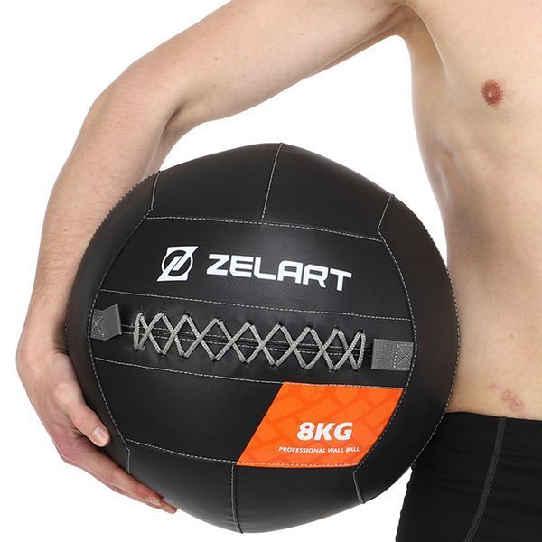 Мяч набивной медицинский для кроссфита WALL BALL Zelart TA-7822-8 вес-8кг черный TA-7822-8 фото