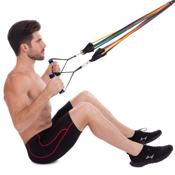 Эспандер многофункциональный для фитнеса 5 жгутов Resistance Band Zelart ET-510 в чехле разноцветный ET-510 фото