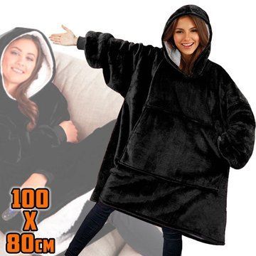 Плед толстовка с капюшоном и рукавами Huggle Hoodie оверсайз. Цвет: черный ws96134-3 фото