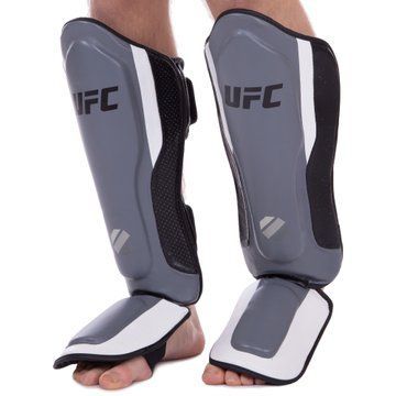 Защита голени и стопы Муай Тай, ММА, Кикбоксинг кожаная UFC PRO Training UHK-69981 S-M серебряный-черный UHK-69981 фото