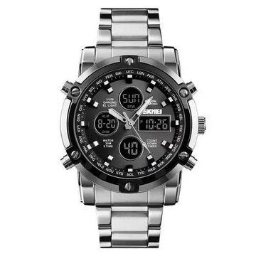 Часы наручные мужские SKMEI 1389SIBK SILVER-BLACK, модные мужские часы. Цвет: серебряный + черный ws98717-2 фото