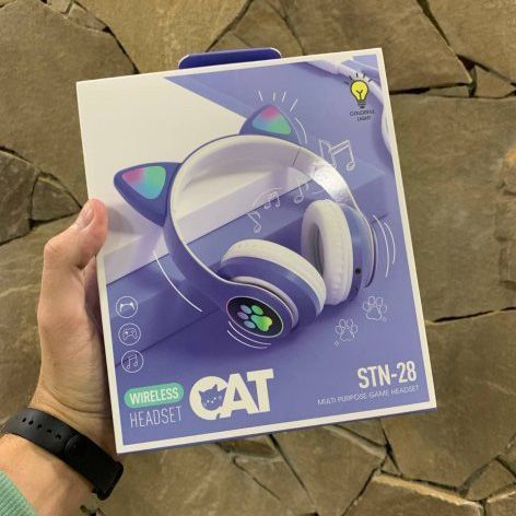 Беспроводные LED наушники с кошачьими ушками CAT STN-28, Стерео наушники с кошачьими ушками. Цвет: синий ws44267-1 фото